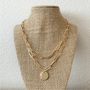 NEW | layered link chain necklace with circle charm